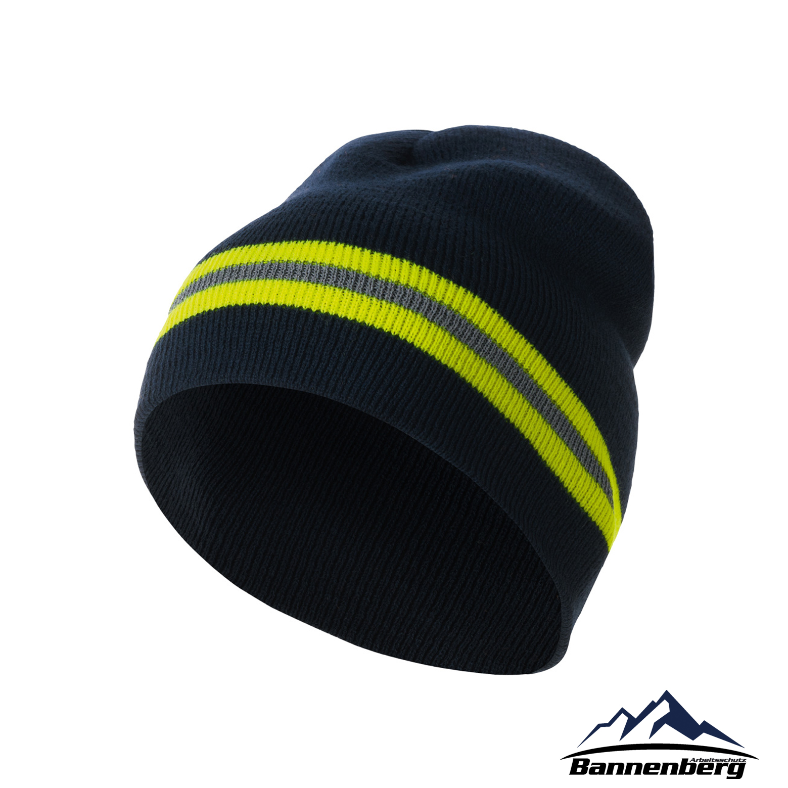 Strickmütze marine/gelb – warme Wintermütze mit Reflektorstreifen